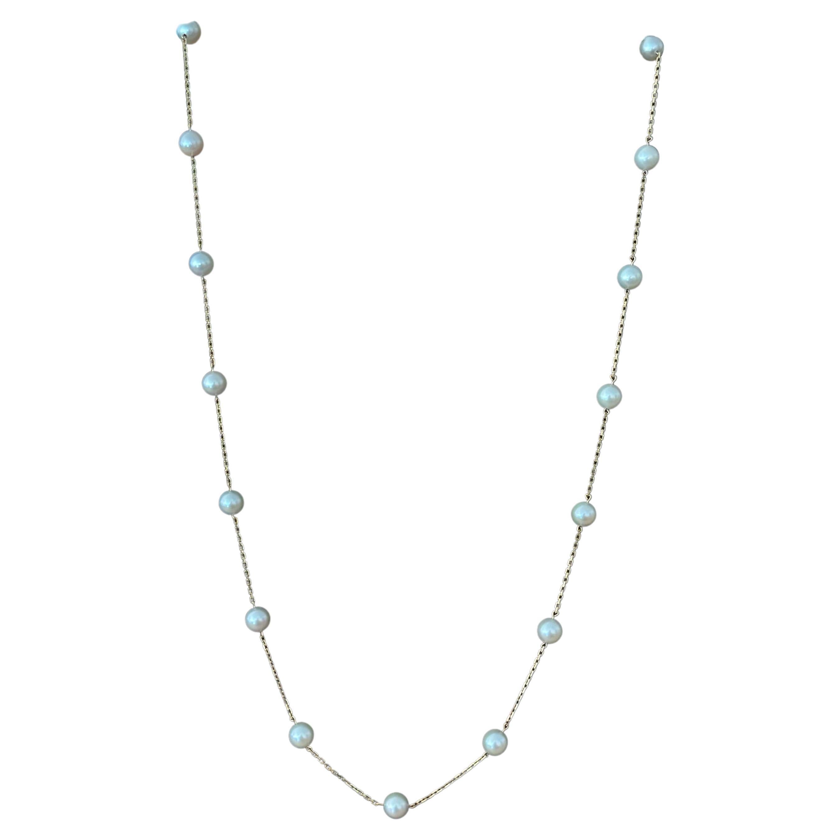 25" 17 Pearl Chain Necklace 18K Yellow Gold