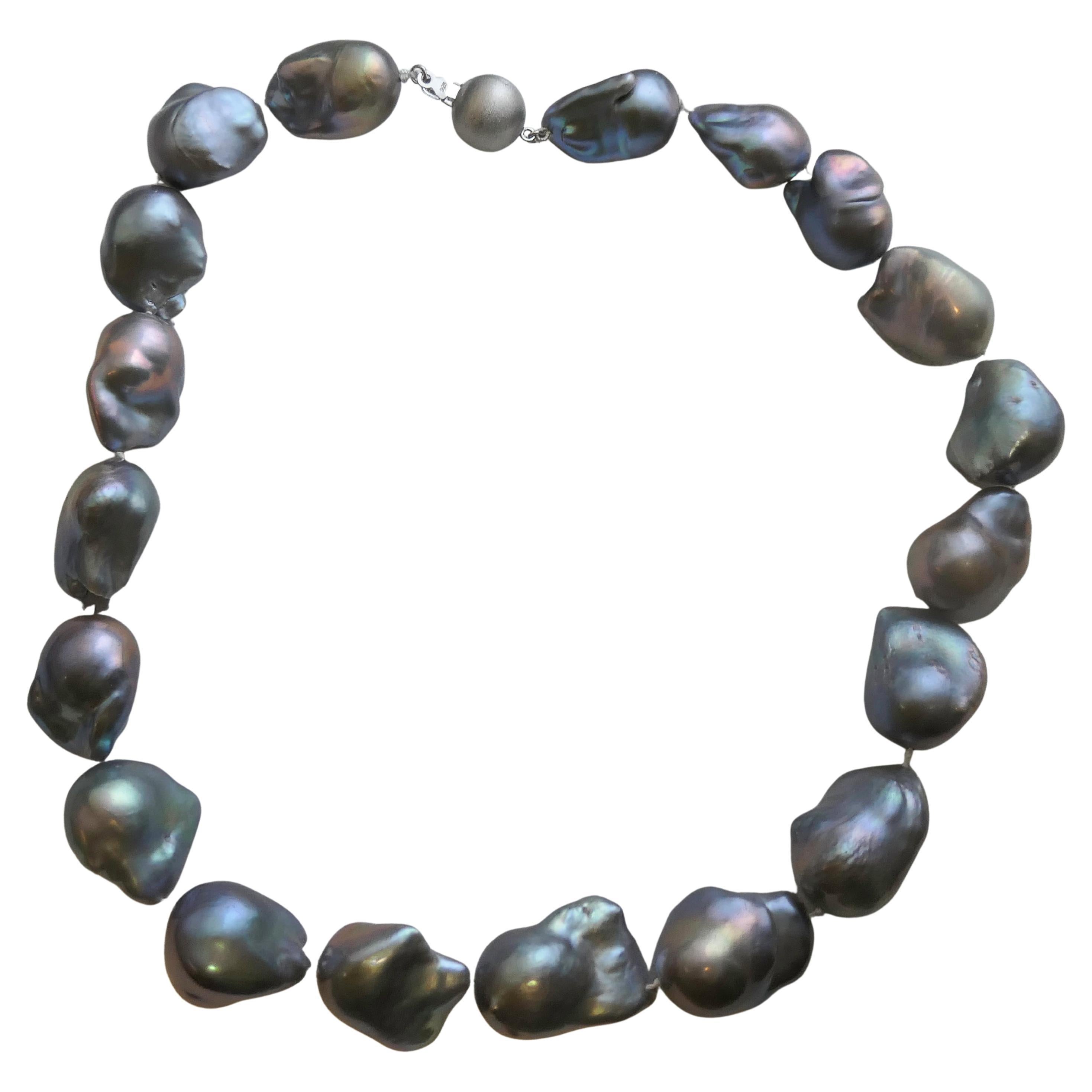 25-30mm Süßwasser Barock Grau Perlenkette Sterling Silber Verschluss - 18 Zoll im Angebot