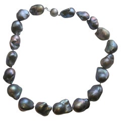 25-30mm Süßwasser Barock Grau Perlenkette Sterling Silber Verschluss - 18 Zoll