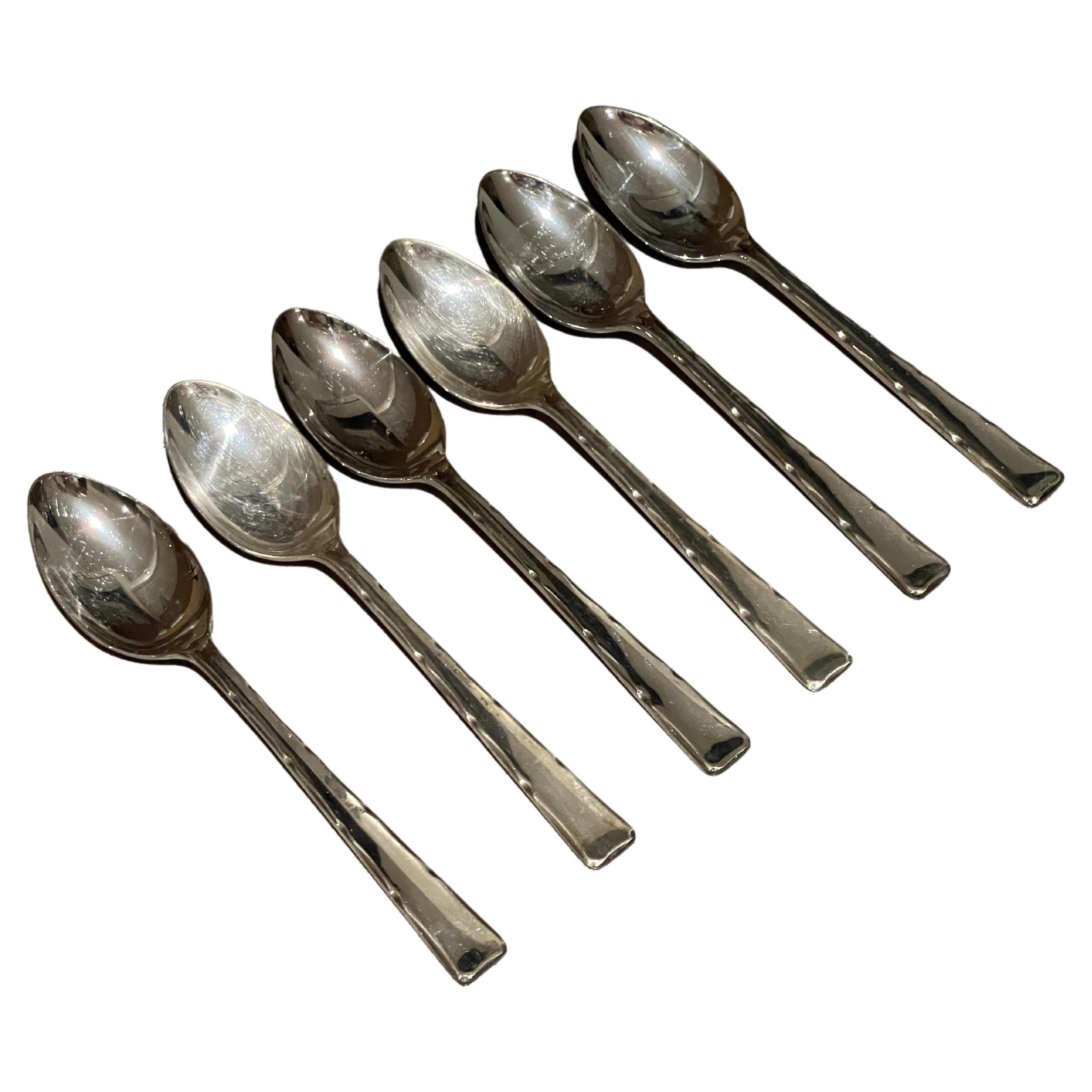 Art Nouveau 25 Antique Spoon English Silver Demitasse Coffee Tea Spoons 4 Set of 6 For Sale