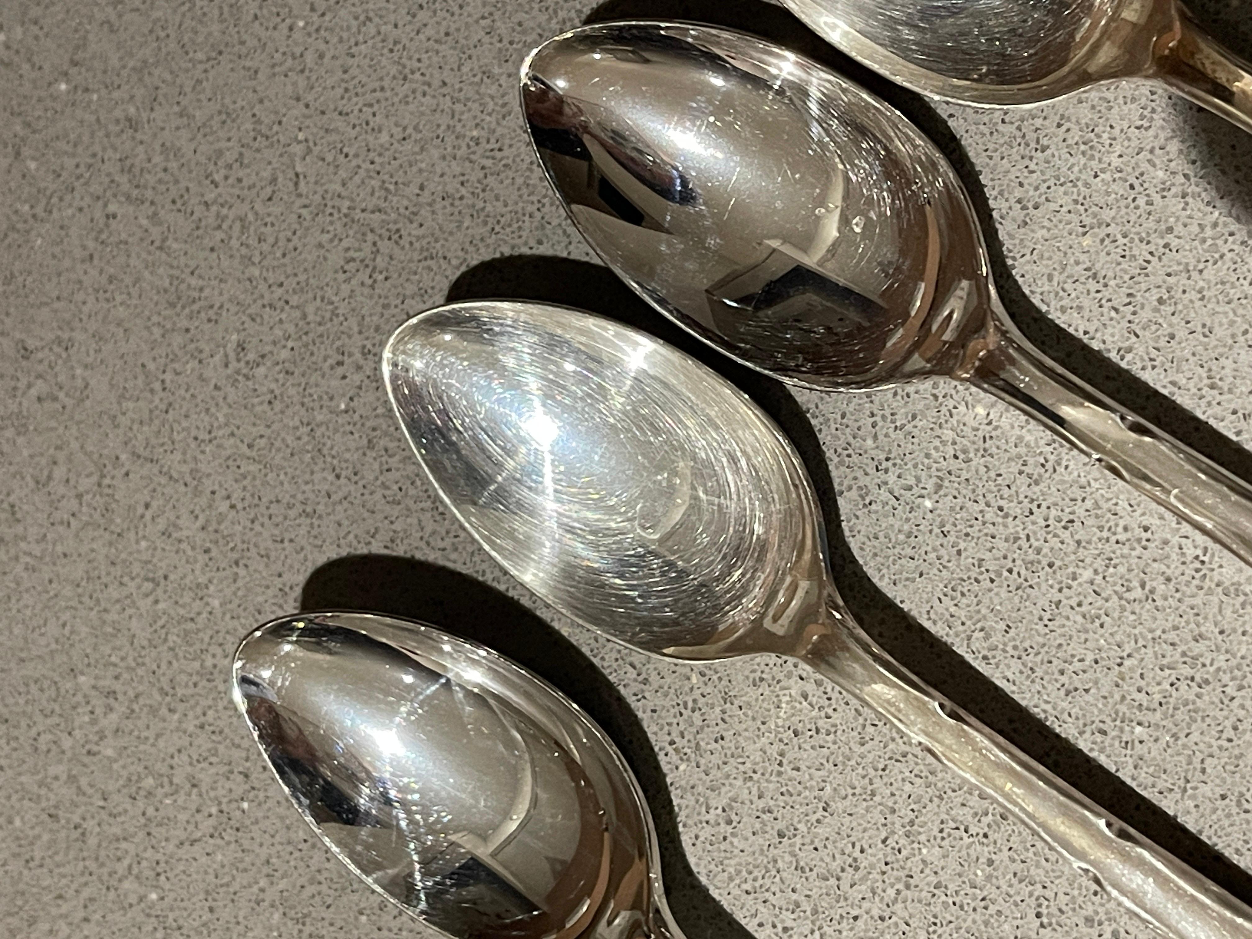 Early 20th Century 25 Antique Spoon English Silver Demitasse Coffee Tea Spoons 4 Set of 6 For Sale