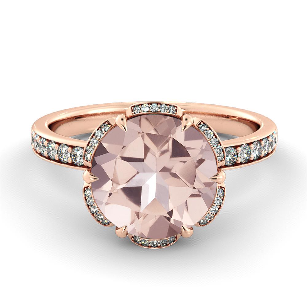 Beautiful handmade leaf filigree engagement ring made of 14k white gold set with a pink morganite. The center stone of this unique engagement ring is of 2 carat, excellent cut, pink/peach color and round shape morganite accented by diamonds.
 
Main