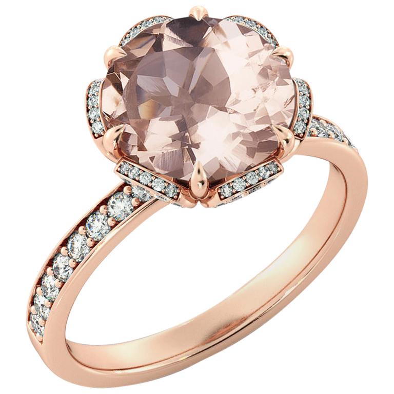 2.5 Carat 14 Karat Rose Gold Morganite and Diamonds Round Engagement Ring
