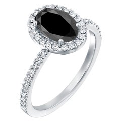 2.5 Carat 14 Karat White Gold Certified Oval Black Diamond Engagement Ring