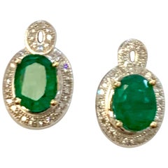 2.5 Carat Oval Natural Emerald and Diamond Stud Post Earrings 14 Karat WG