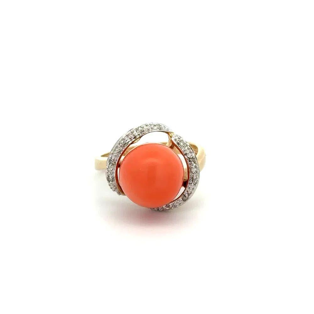 Round Cut 2.5 Carat Angel Skin Round Coral and Diamond Gold Cocktail Ring For Sale