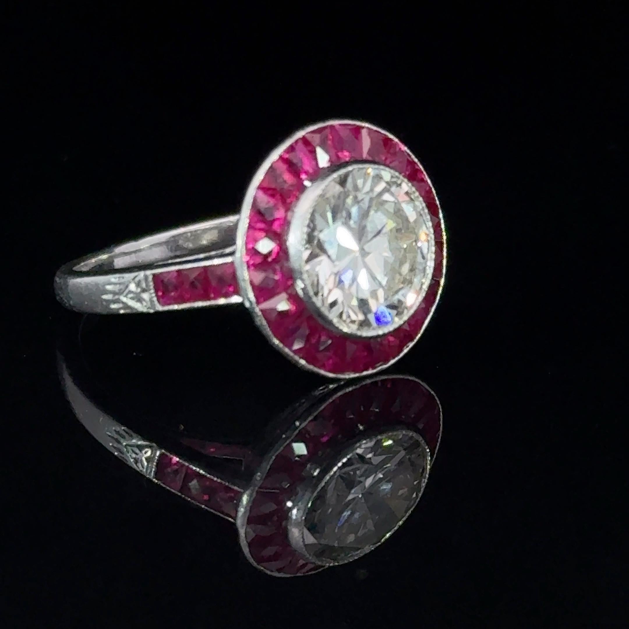 2.5 Carat Art Deco Diamond Ruby Platinum Ring For Sale 5