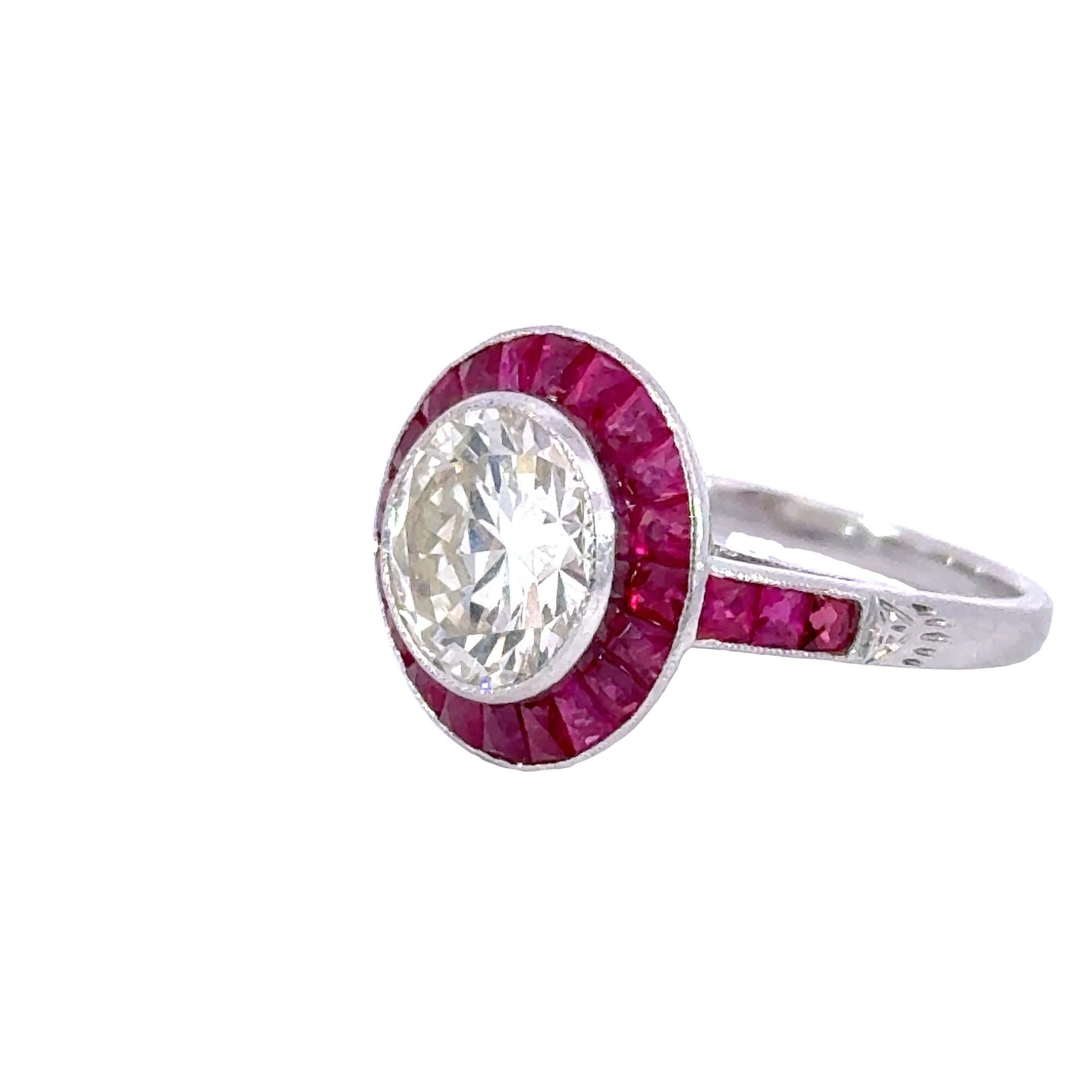 Art Nouveau 2.5 Carat Art Deco Diamond Ruby Platinum Ring