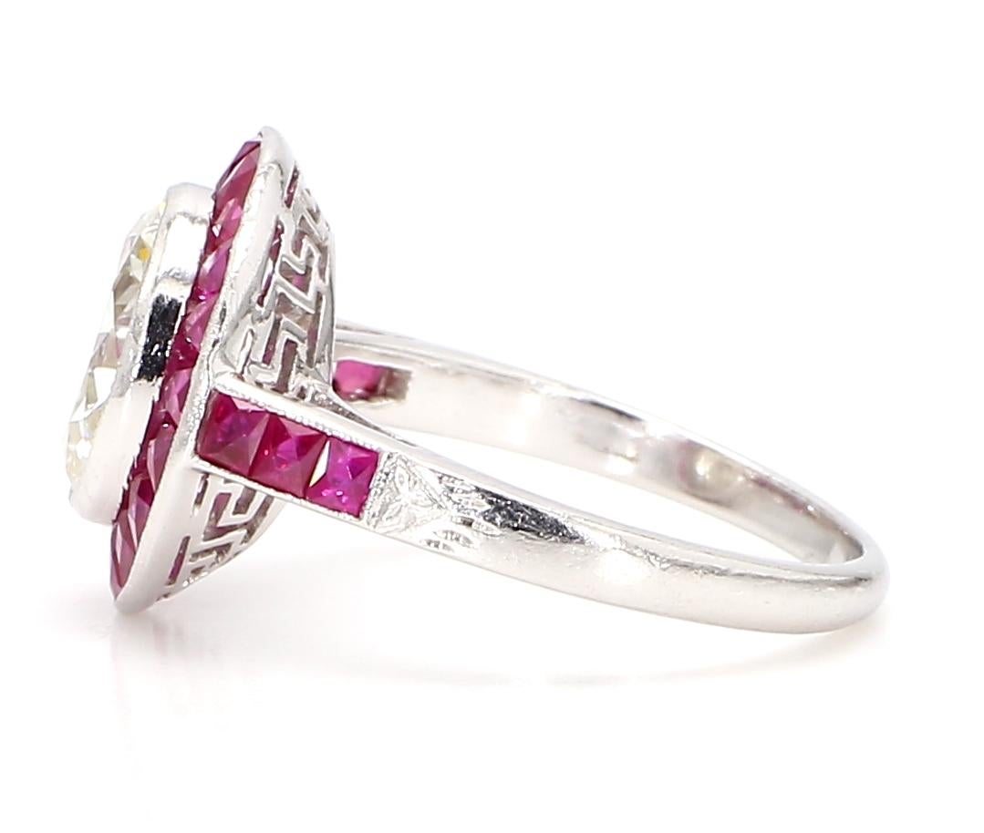 Round Cut 2.5 Carat Art Deco Diamond Ruby Platinum Ring For Sale