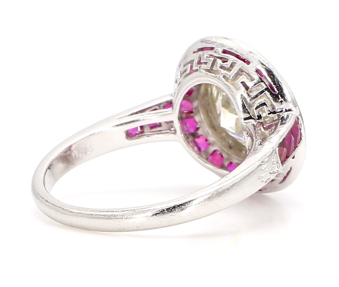 Women's 2.5 Carat Art Deco Diamond Ruby Platinum Ring For Sale