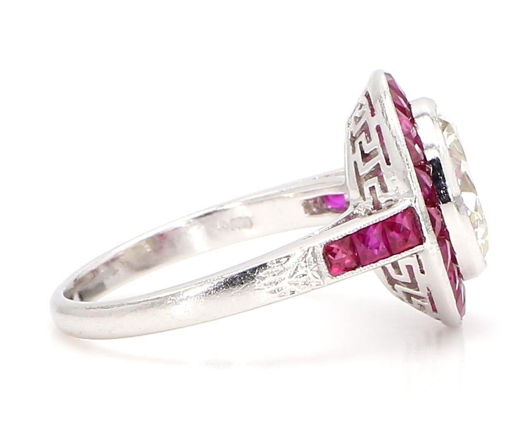 2.5 Carat Art Deco Diamond Ruby Platinum Ring For Sale 1
