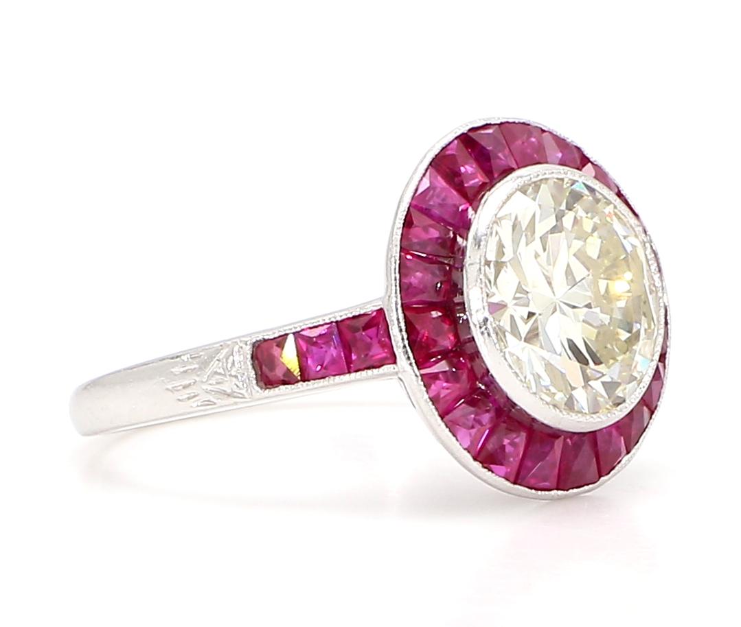 2.5 Carat Art Deco Diamond Ruby Platinum Ring For Sale 2