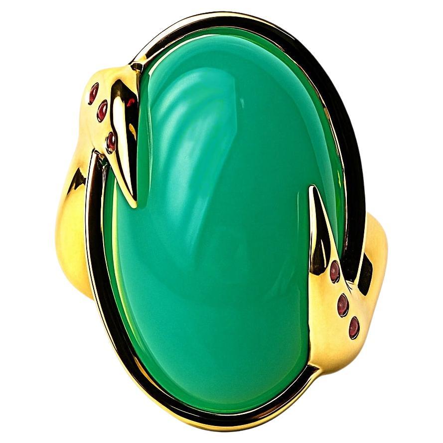 Anello cocktail con crisoprasio australiano da 25 carati in oro giallo di A. Leyser
