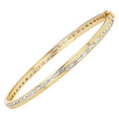 2.5 Carat Baguette Diamond 18k Yellow Gold Bangle.