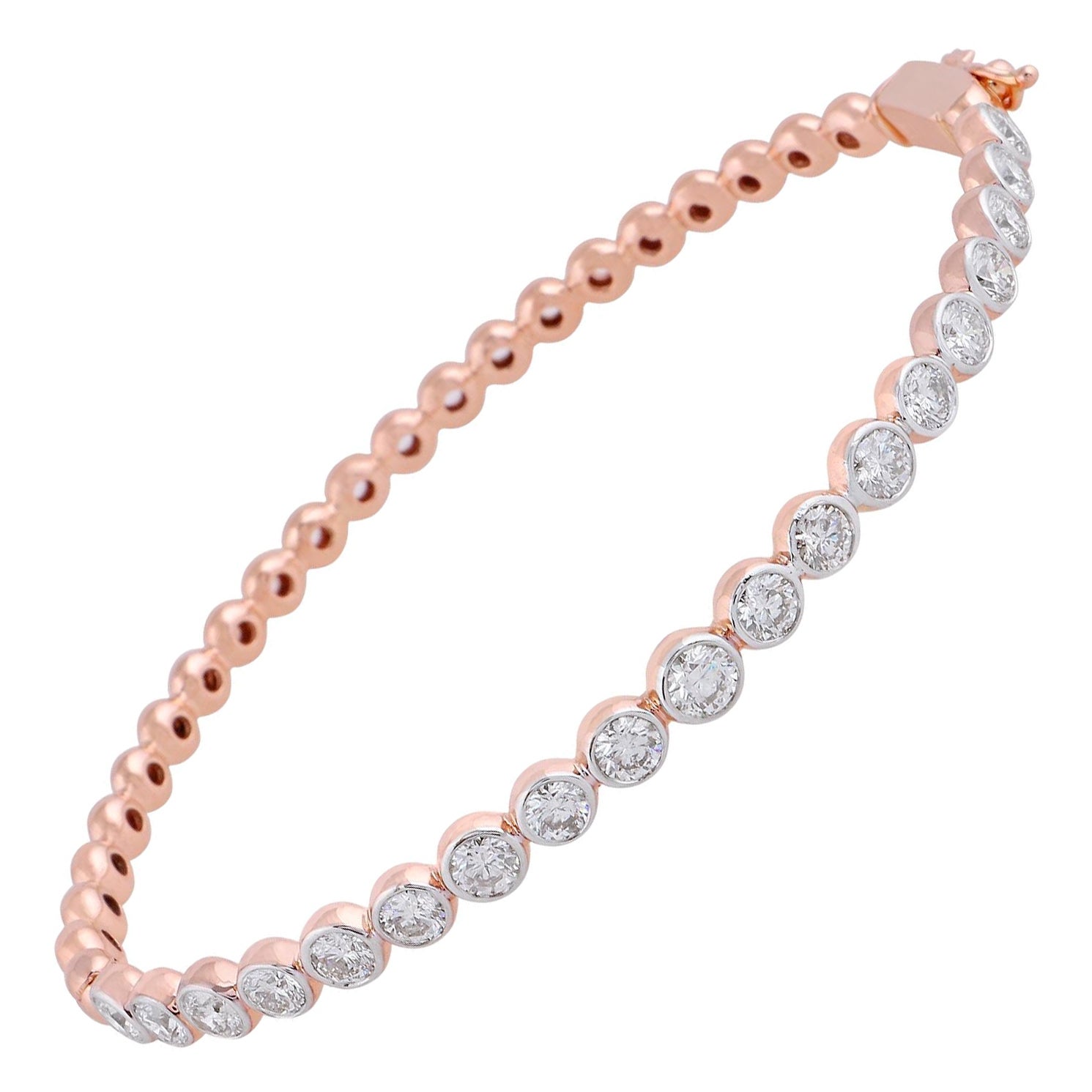 2.5 Carat Bezel Set SI/H Diamond Bangle Bracelet 14 Karat Rose Gold For Sale