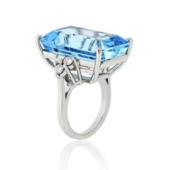 25 Carat Blue Aquamarine, Diamond Platinum Ring