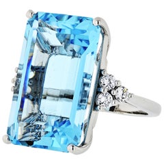 25 Carat Blue Aquamarine, Diamond Platinum Ring