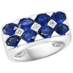 Bague cocktail en or blanc 18 carats avec saphir bleu de 2,5 carats et diamants, ancienne propriété