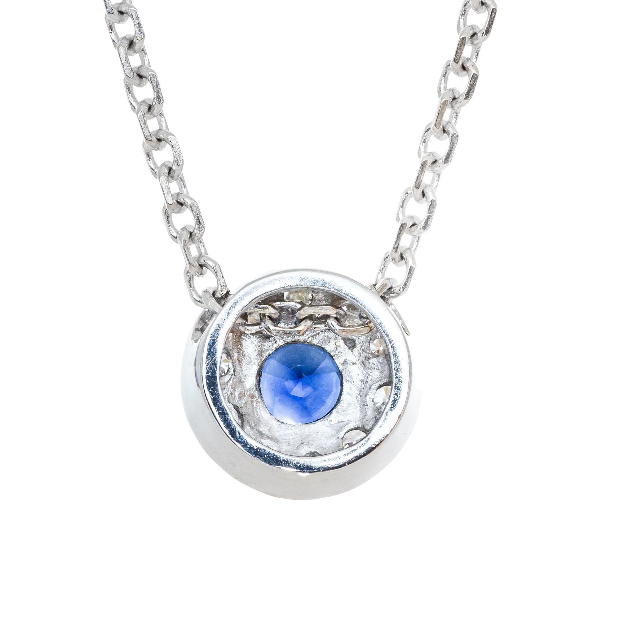 Round Cut .25 Carat Blue Sapphire Diamond White Gold Halo Pendant Necklace