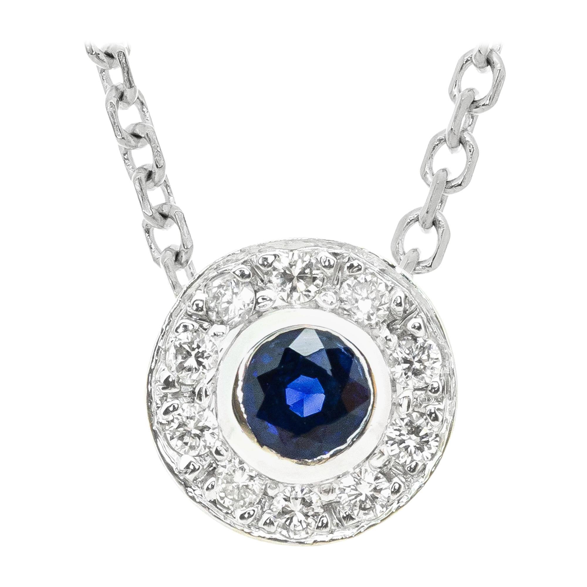 Blue Sapphire Diamond Double Halo Gold Ballerina Pendant Chain Necklace