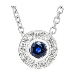 .25 Carat Blue Sapphire Diamond White Gold Halo Pendant Necklace