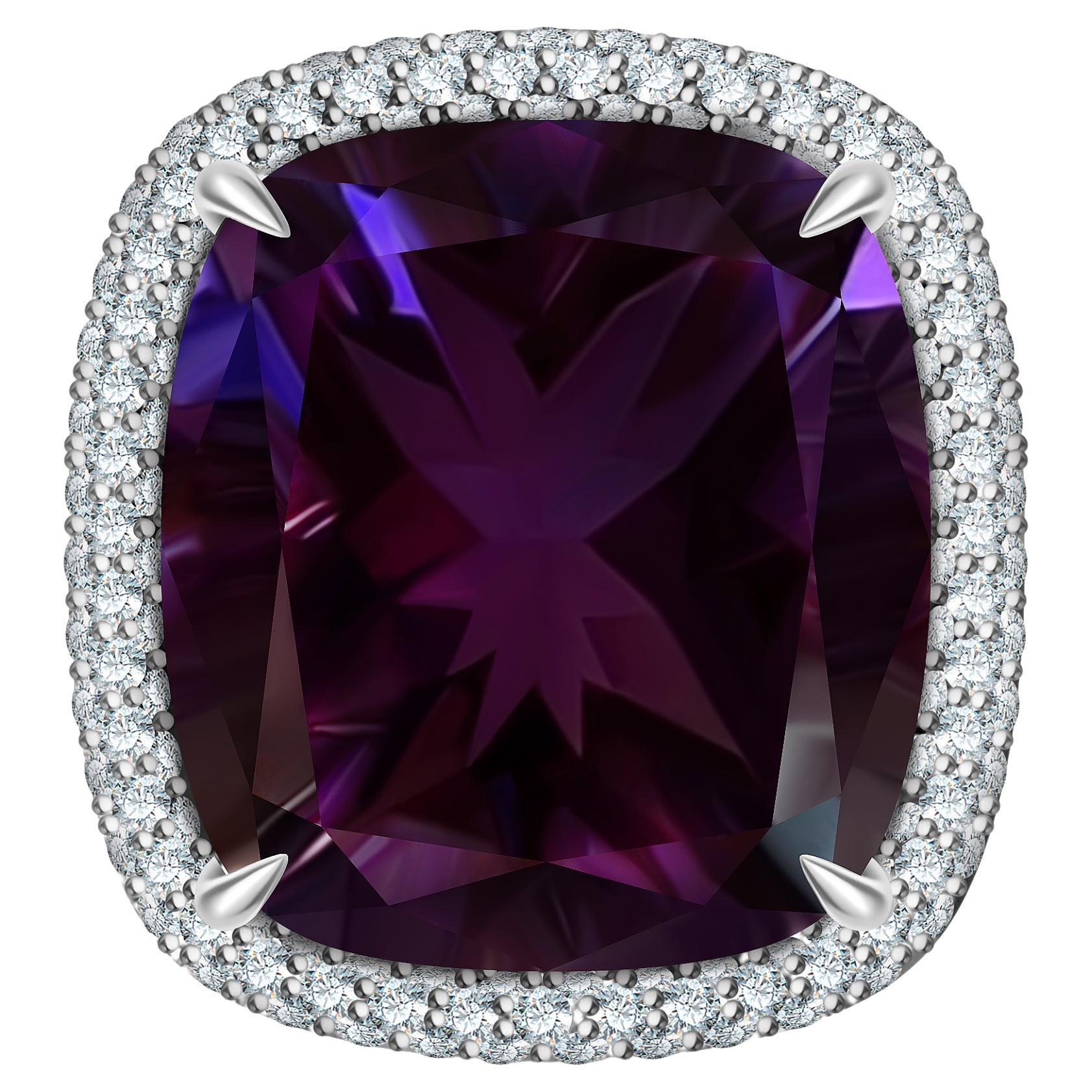 25 Carat Brazilian Purple Amethyst Diamonds 18 Karat White Gold Cocktail Ring For Sale