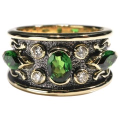 Bague à anneau en or jaune 18 carats avec tourmaline Diopside chromée 2,5 carats et diamants, taille US 8