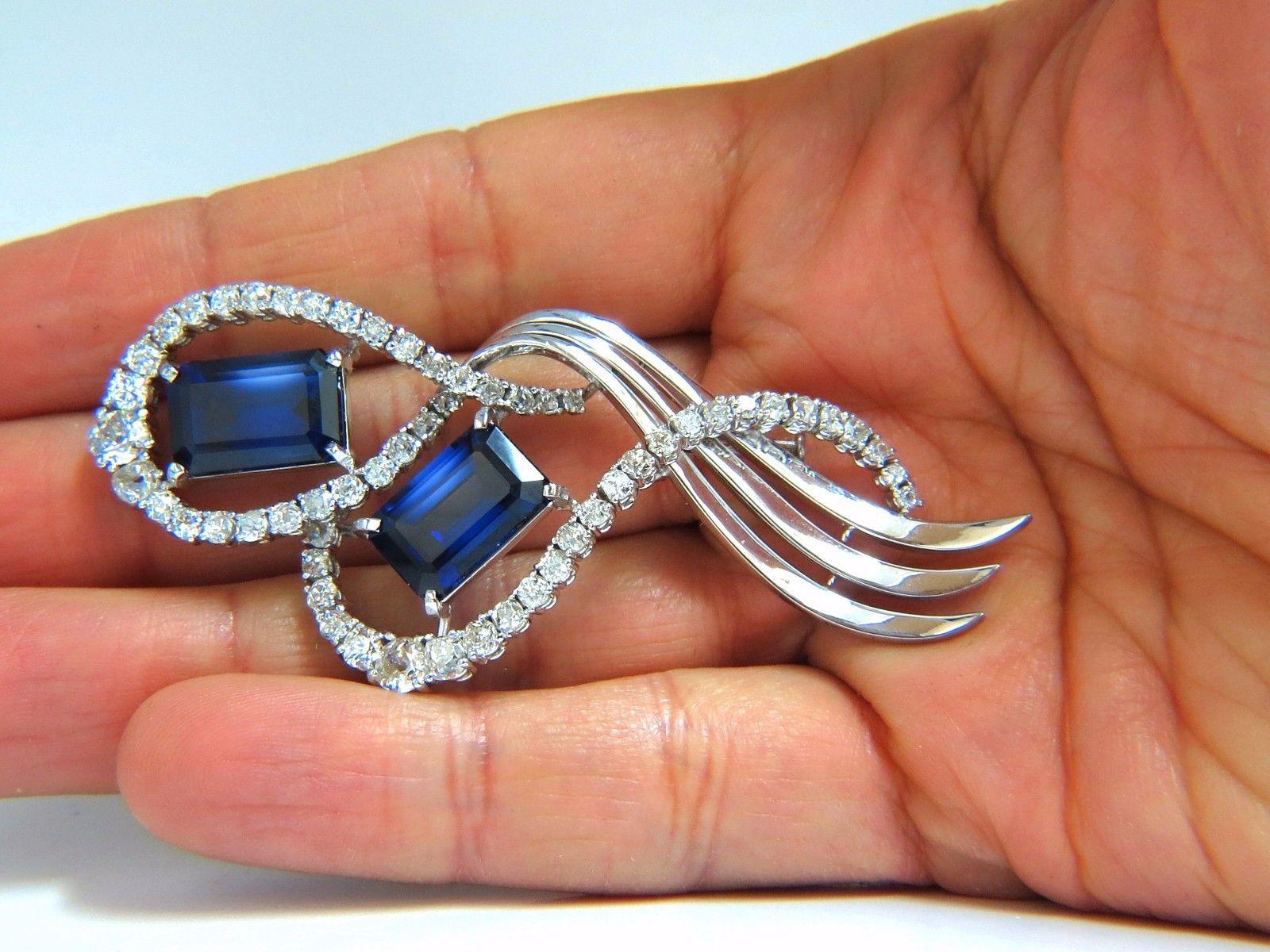 25 Carat Cobalt Blue Lab Sapphire Diamonds Brooch Pin Platinum In New Condition In New York, NY