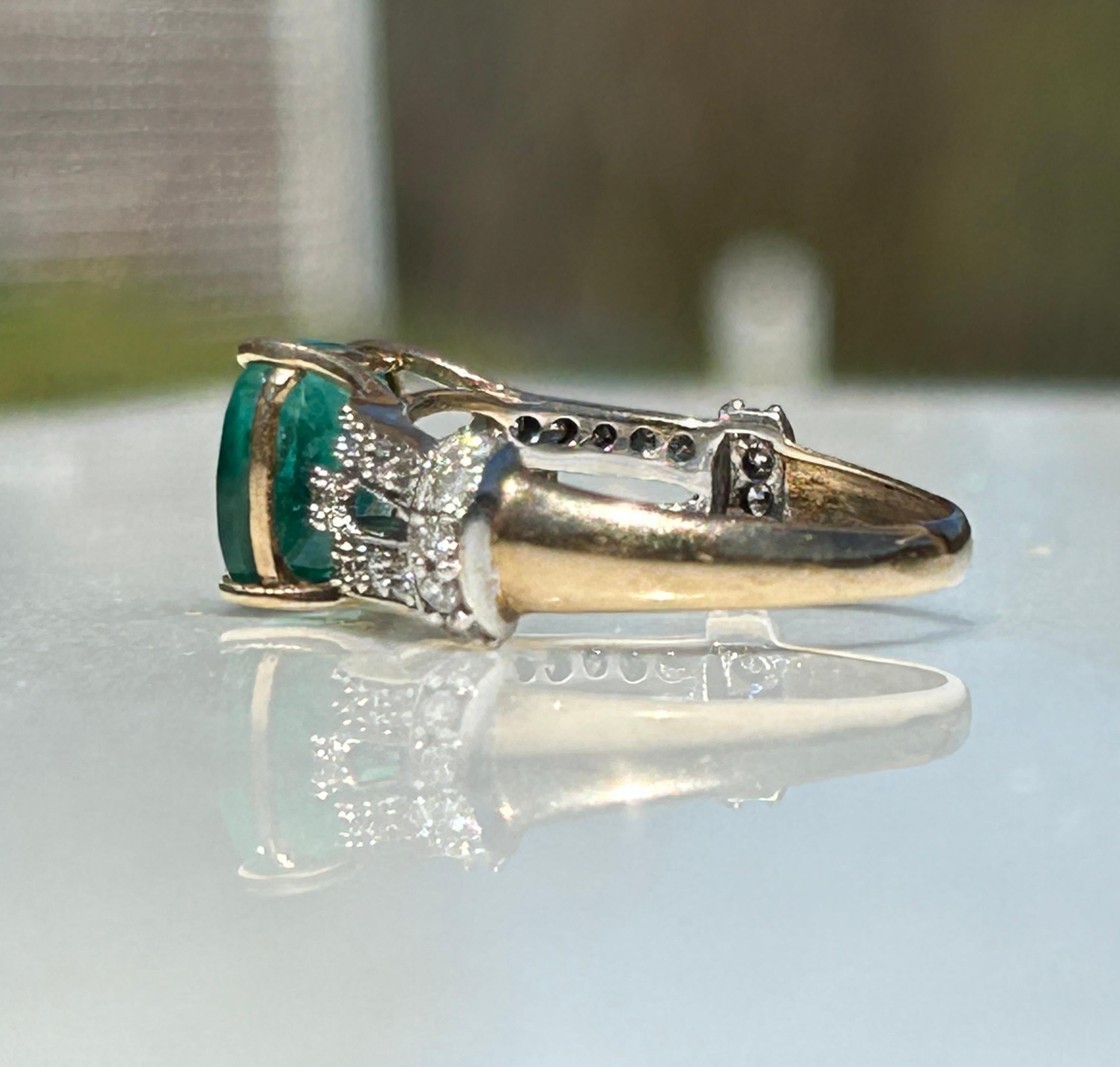 Women's 2.5 Carat Cushion Cut Columbian Emerald and .5ctw Diamond Ring
