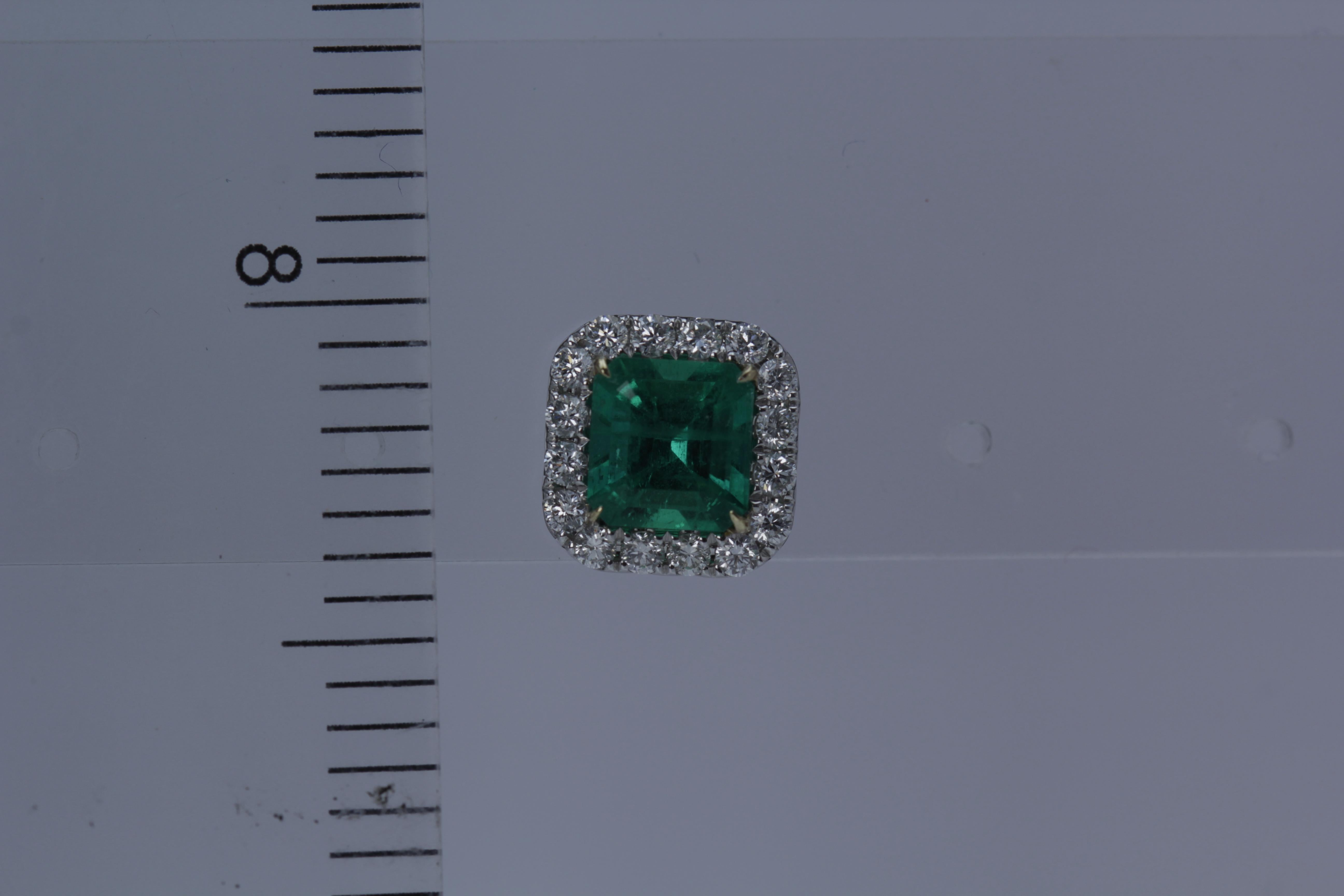 Women's 2.02 Carat Cushion Cut Emerald and Natural Diamond Earrings in 18k W/Y ref1628 For Sale
