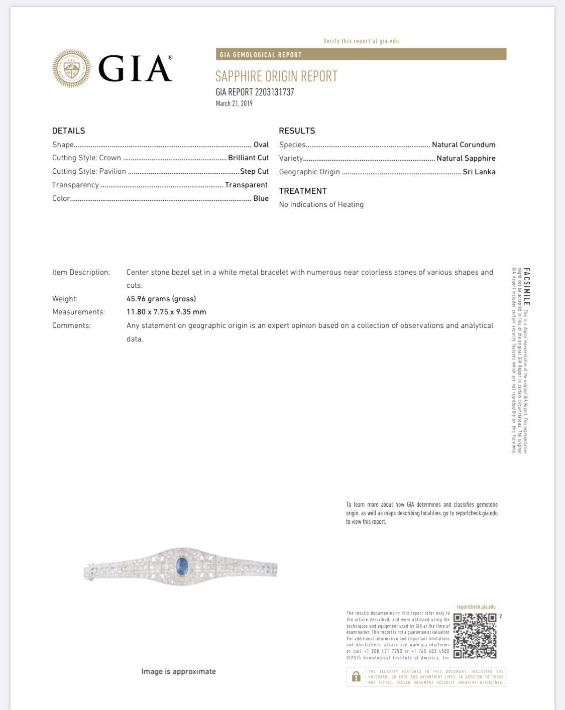 25 Carat Diamond and Sapphire Art Deco Platinum Bracelet Estate Fine Jewelry GIA 5