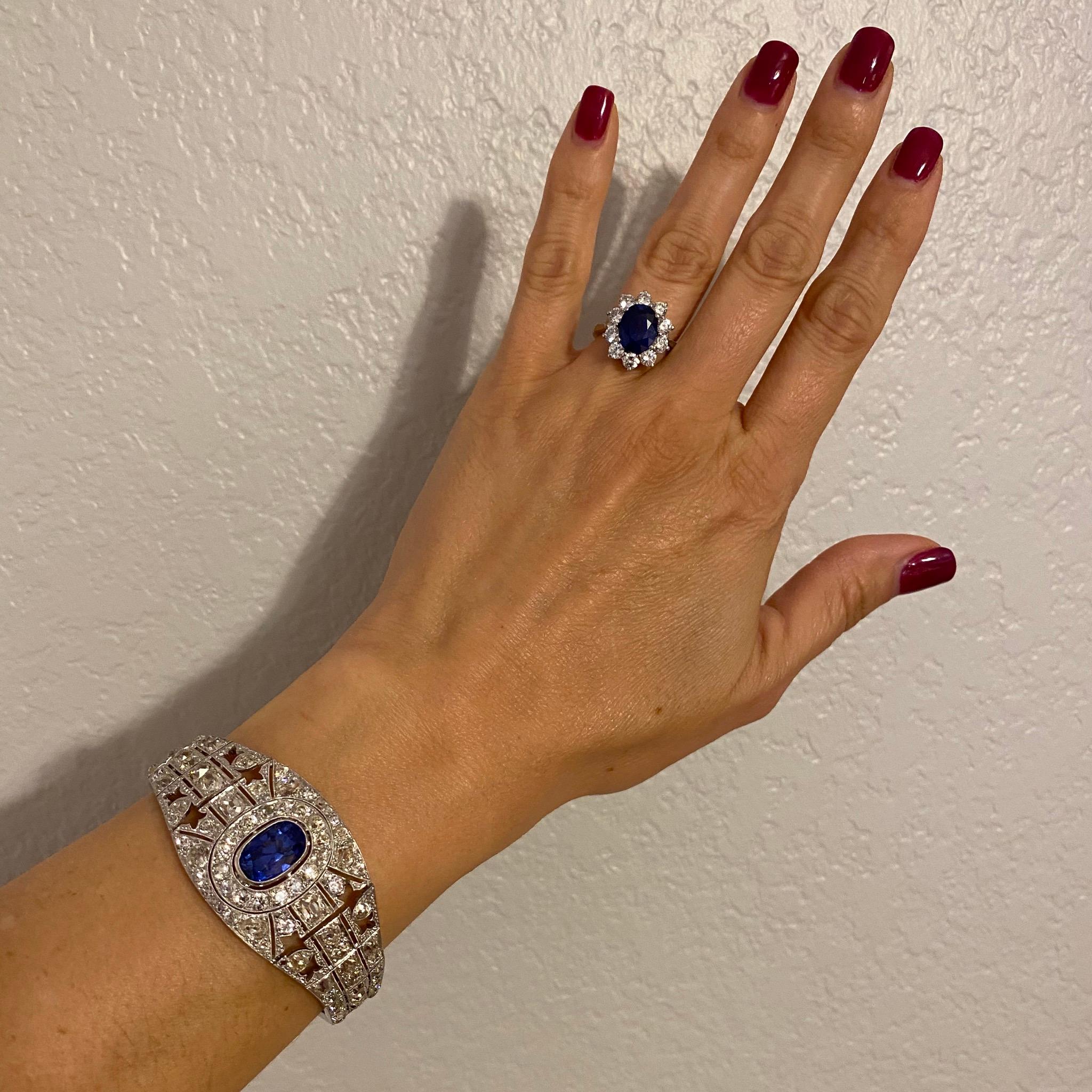 25 Carat Diamond and Sapphire Art Deco Platinum Bracelet Estate Fine Jewelry GIA 6