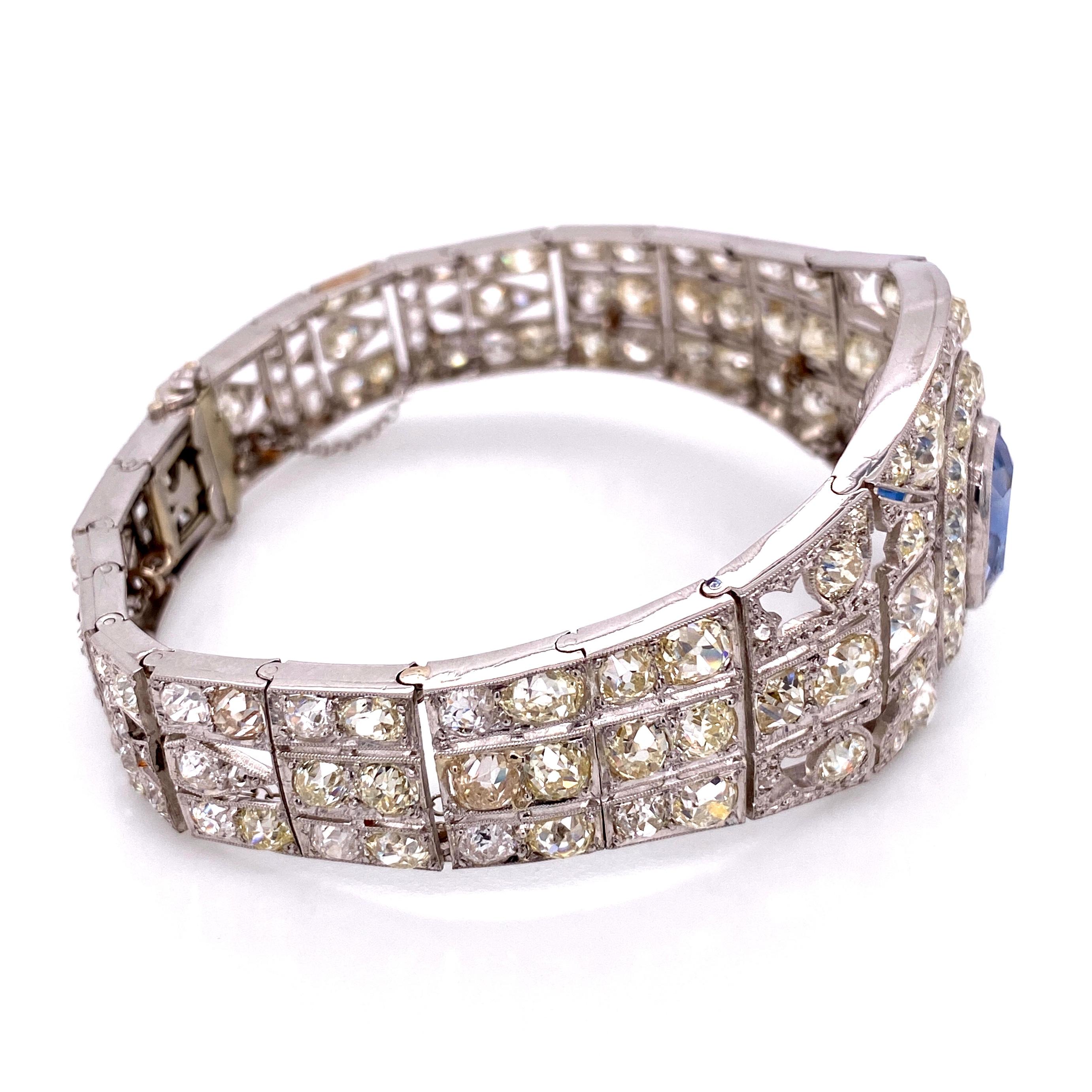 25 Carat Diamond and Sapphire Art Deco Platinum Bracelet Estate Fine Jewelry GIA In Excellent Condition In Montreal, QC