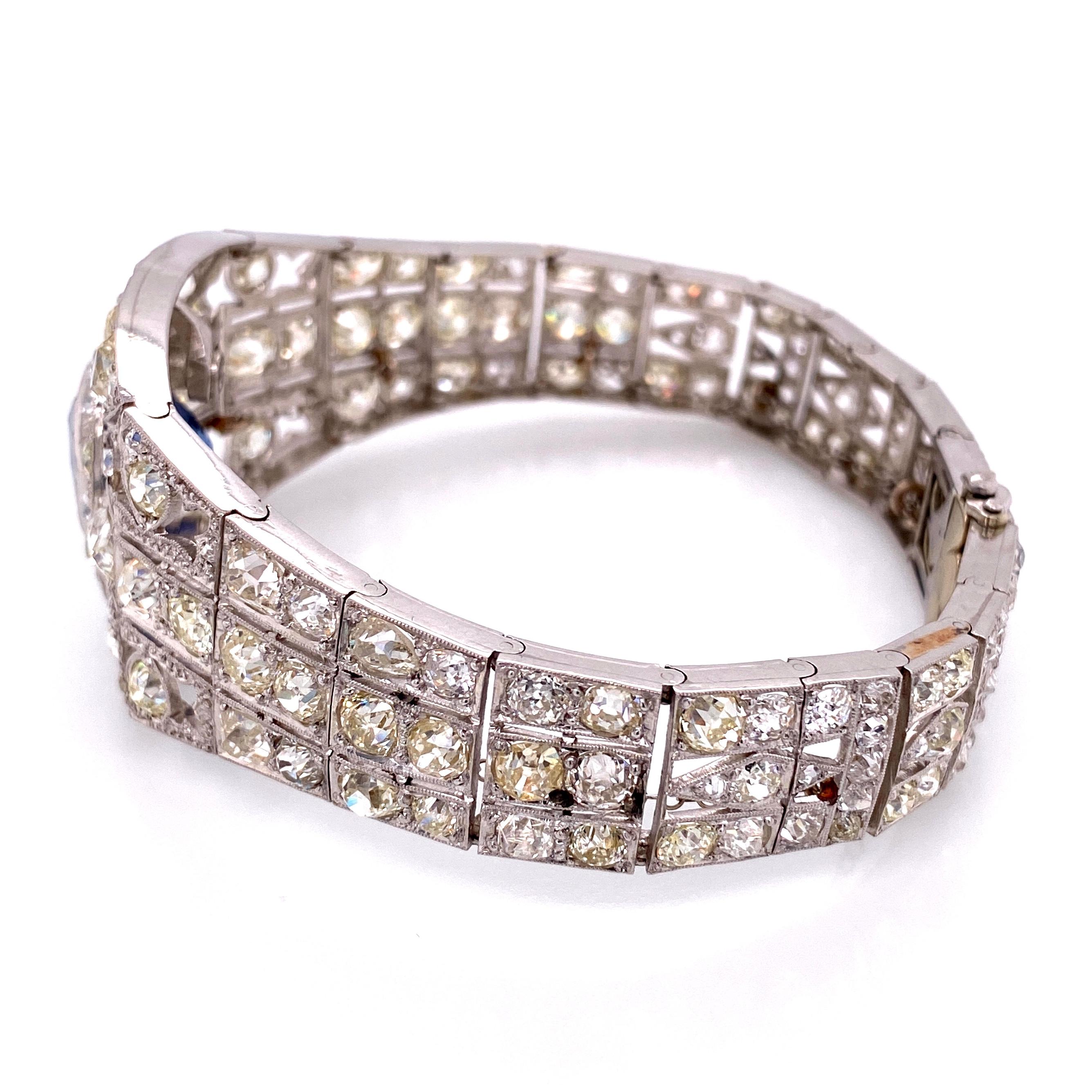 25 Carat Diamond and Sapphire Art Deco Platinum Bracelet Estate Fine Jewelry GIA 1