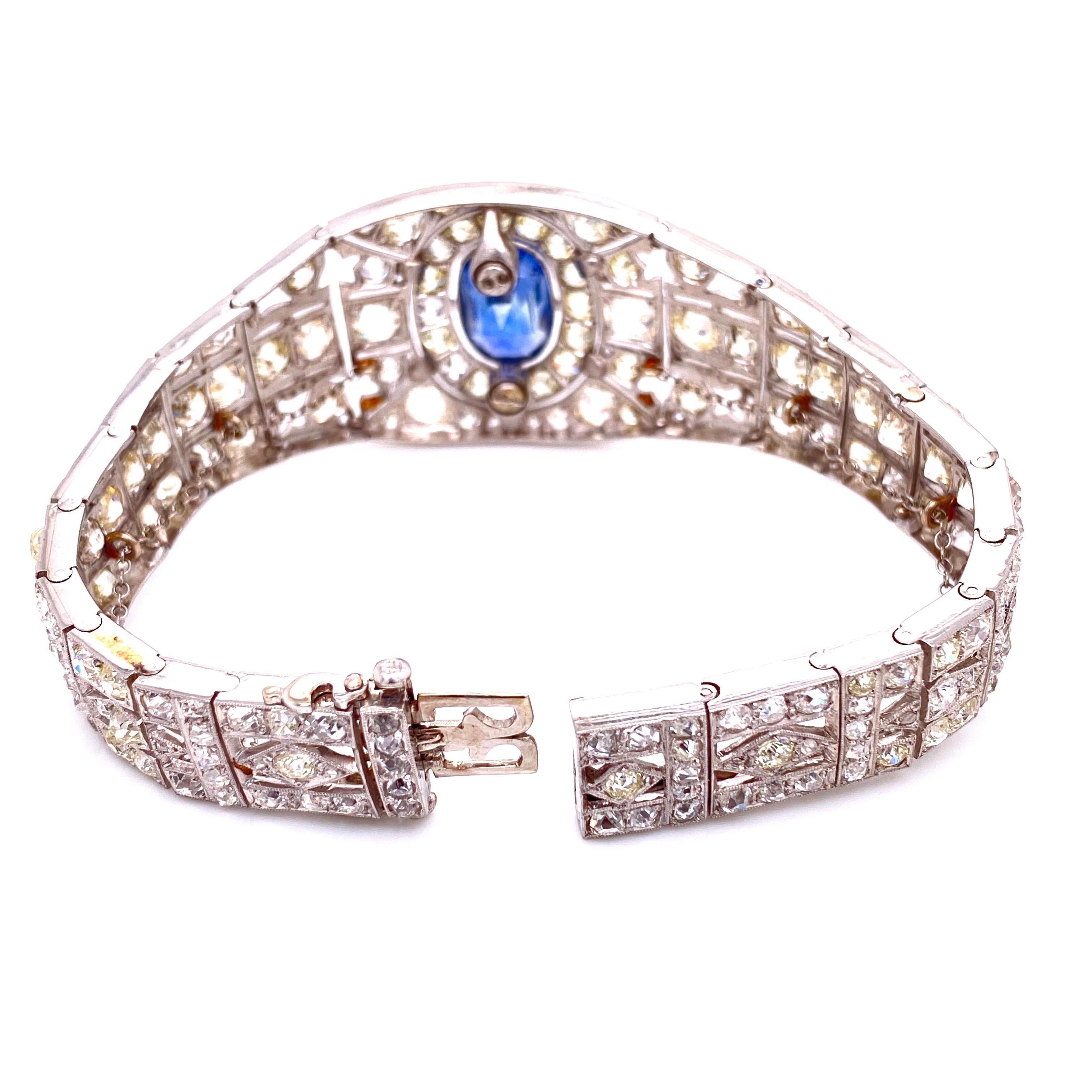 25 Carat Diamond and Sapphire Art Deco Platinum Bracelet Estate Fine Jewelry GIA 2