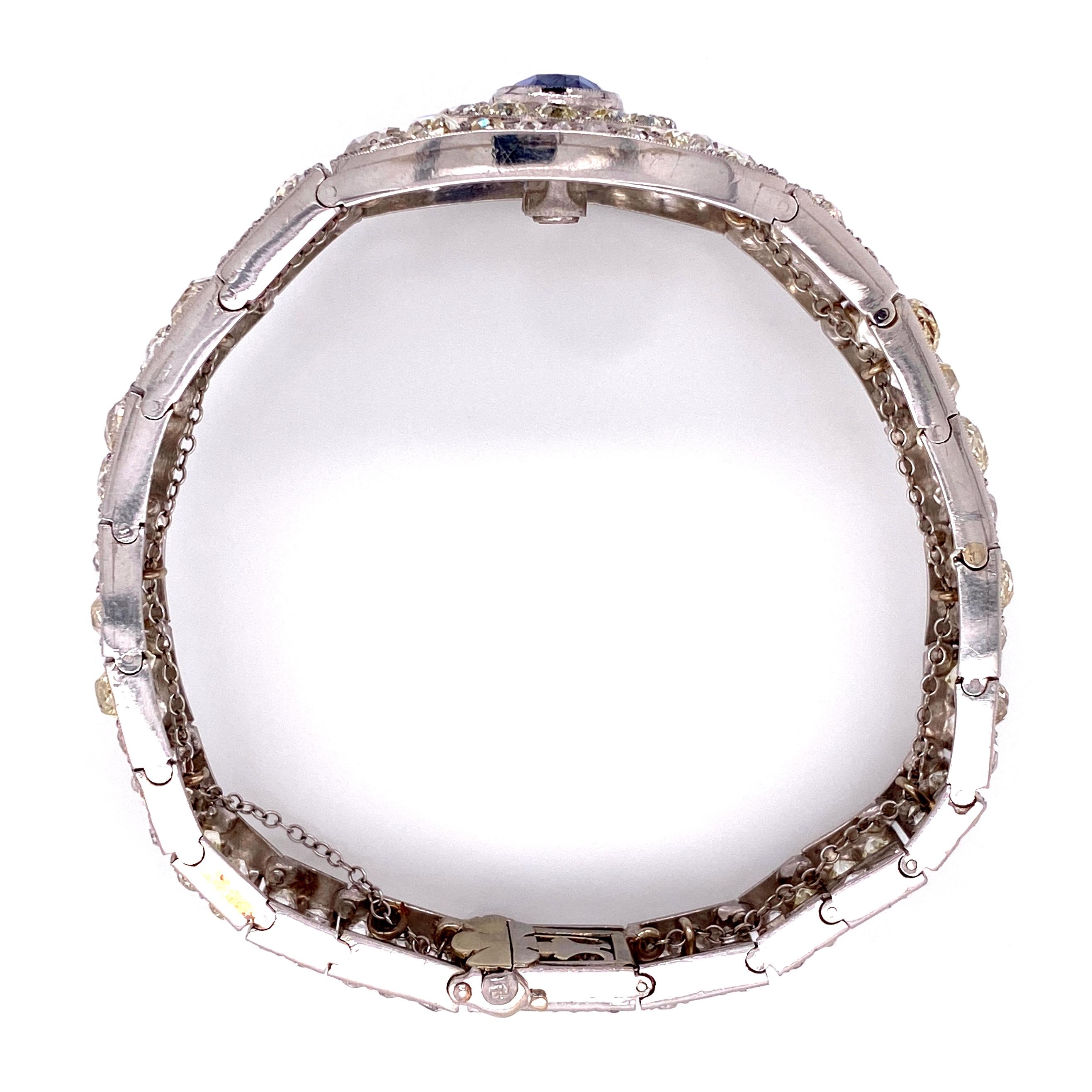 25 Carat Diamond and Sapphire Art Deco Platinum Bracelet Estate Fine Jewelry GIA 3