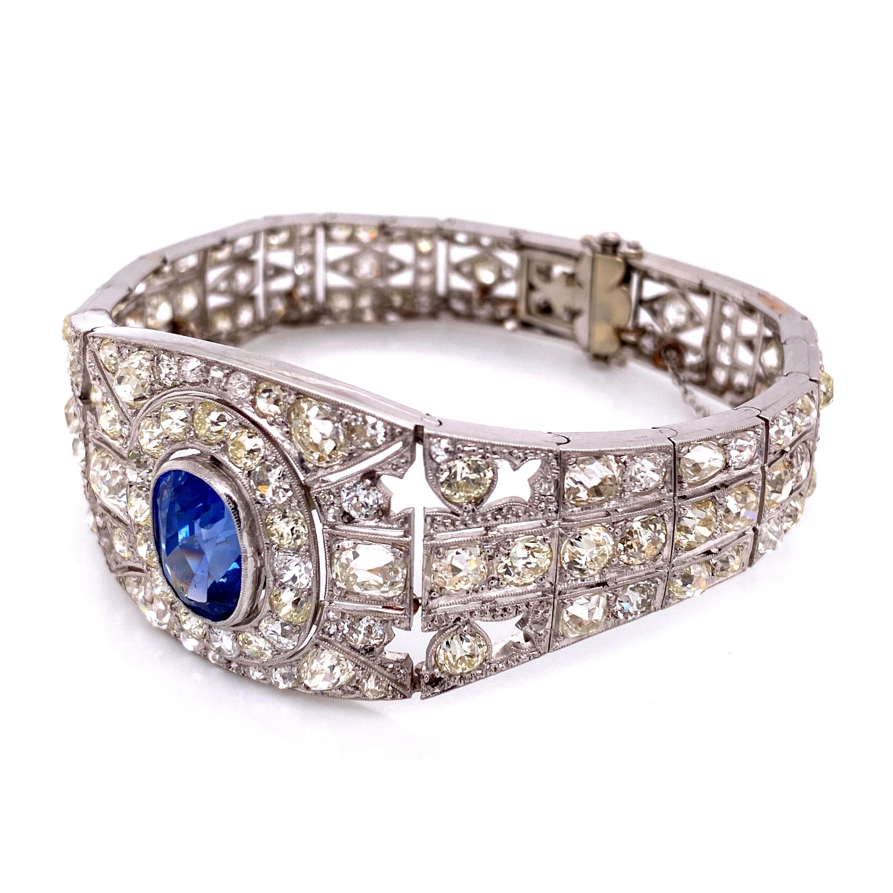 25 Carat Diamond and Sapphire Art Deco Platinum Bracelet Estate Fine Jewelry GIA 4