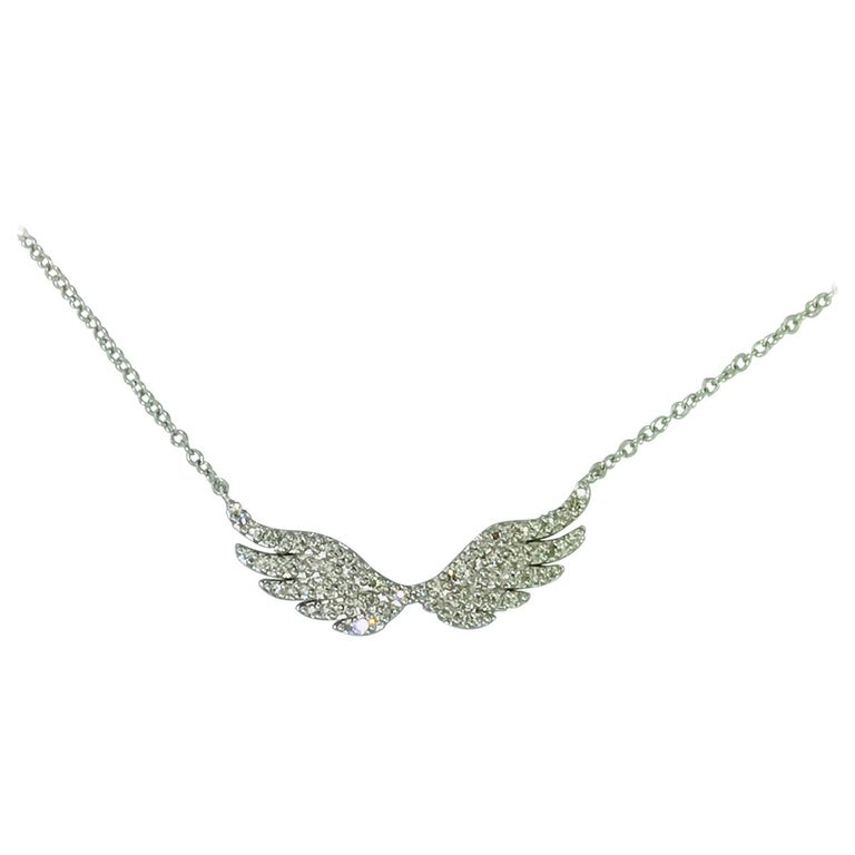 .25 Carat Diamond Angel Wings Necklace in 14 Karat White Gold, Gold