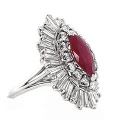 2.5 Carat Diamond Ballerina Ring with 1.78 Carat Ruby in 18 Karat White Gold