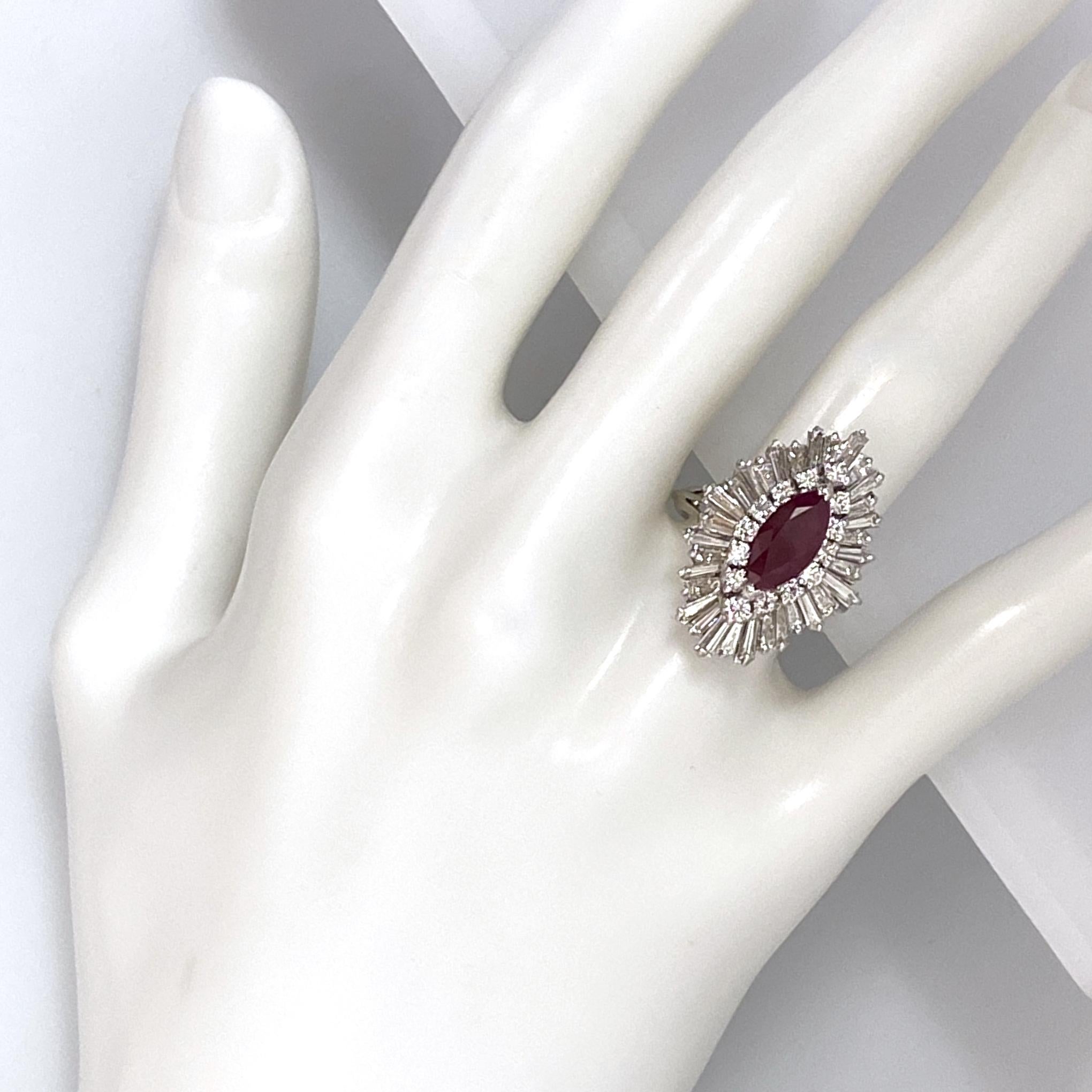 2.5 Carat Diamond Ballerina Ring with 1.78 Carat Ruby in 18 Karat White Gold In Good Condition For Sale In Sherman Oaks, CA