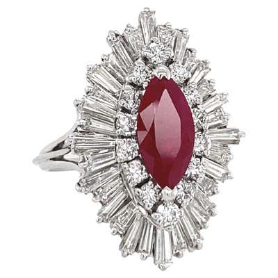 Art Deco 3 Carat Diamond and Ruby Tablet or Plaque Ring in Platinum ...