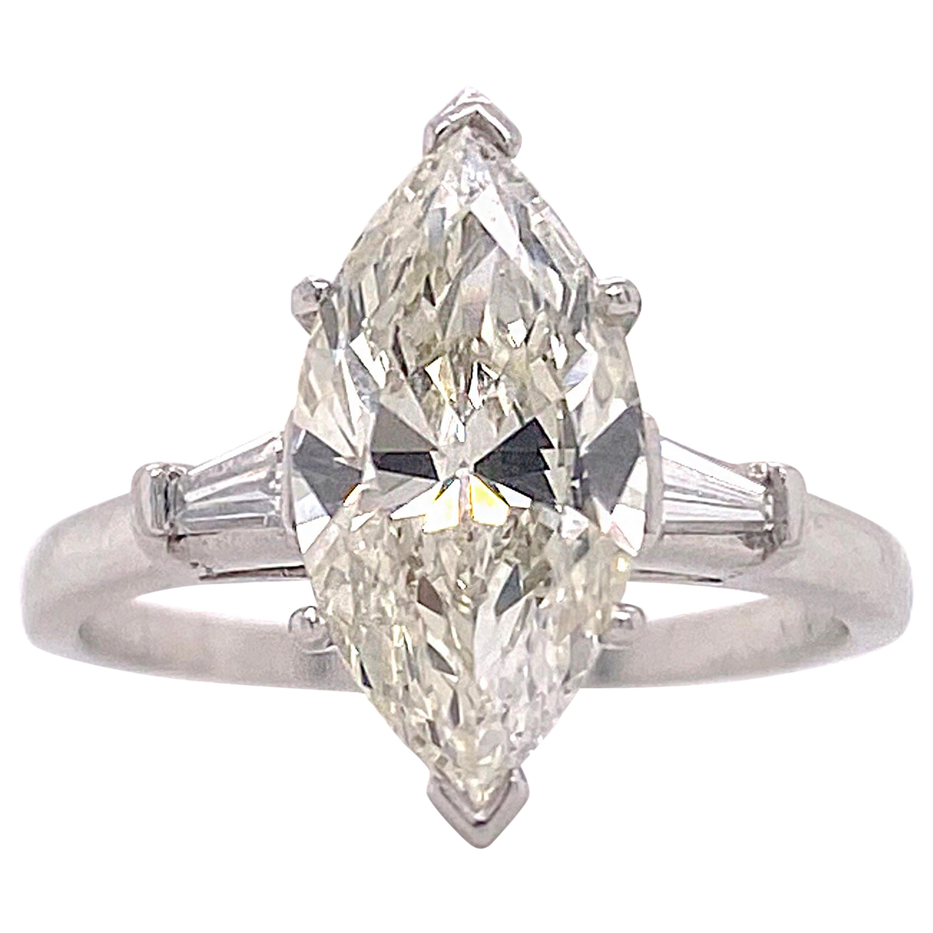 2.5 Carat Diamond Engagement Ring, Three Stone Ring, Platinum