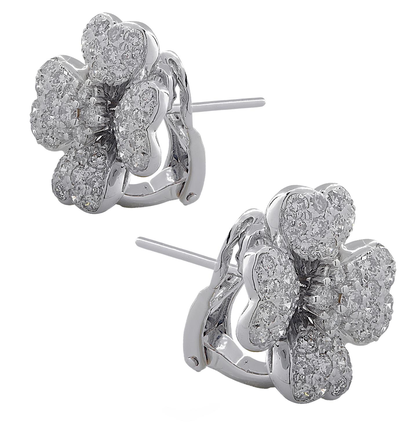 Modern 2.5 Carat Diamond Flower Earrings