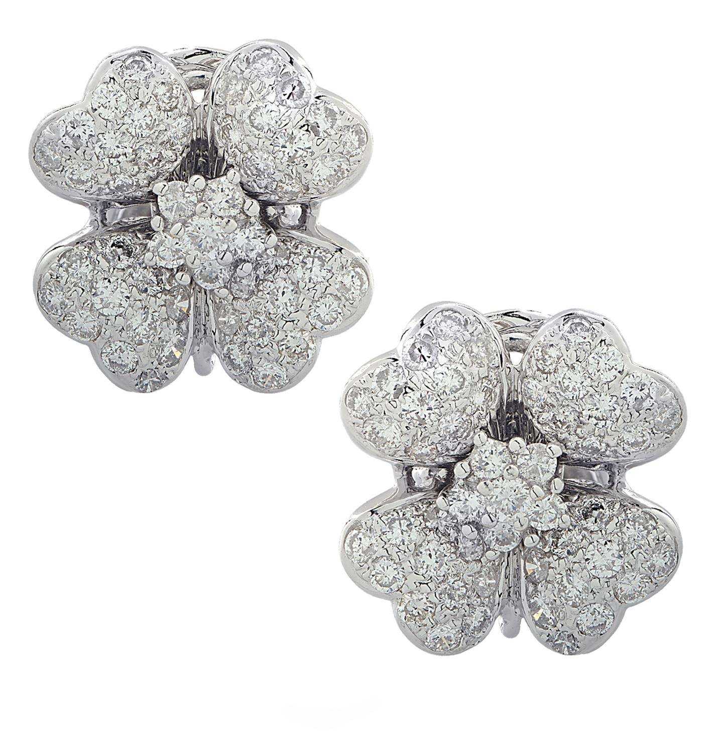 Round Cut 2.5 Carat Diamond Flower Earrings