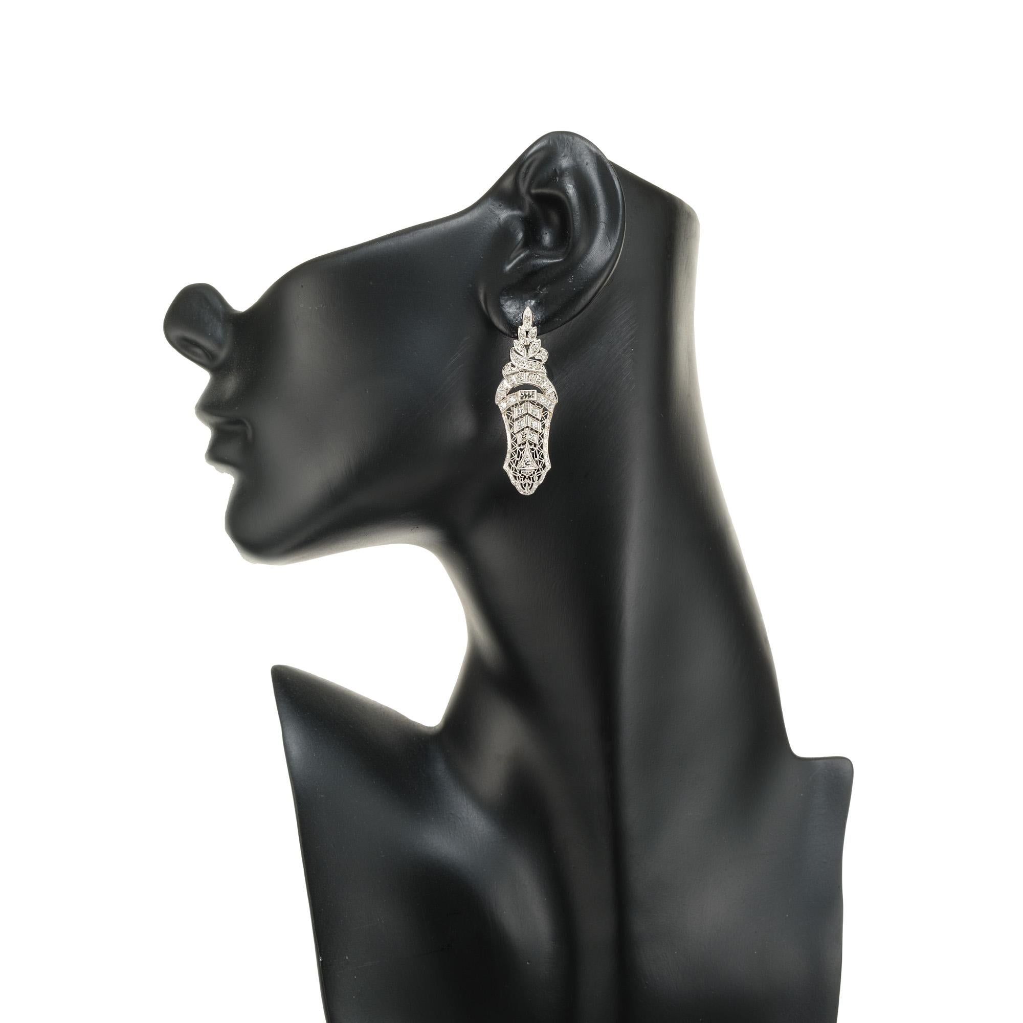 Women's .25 Carat Diamond Gold Open Work Drop Earrings For Sale
