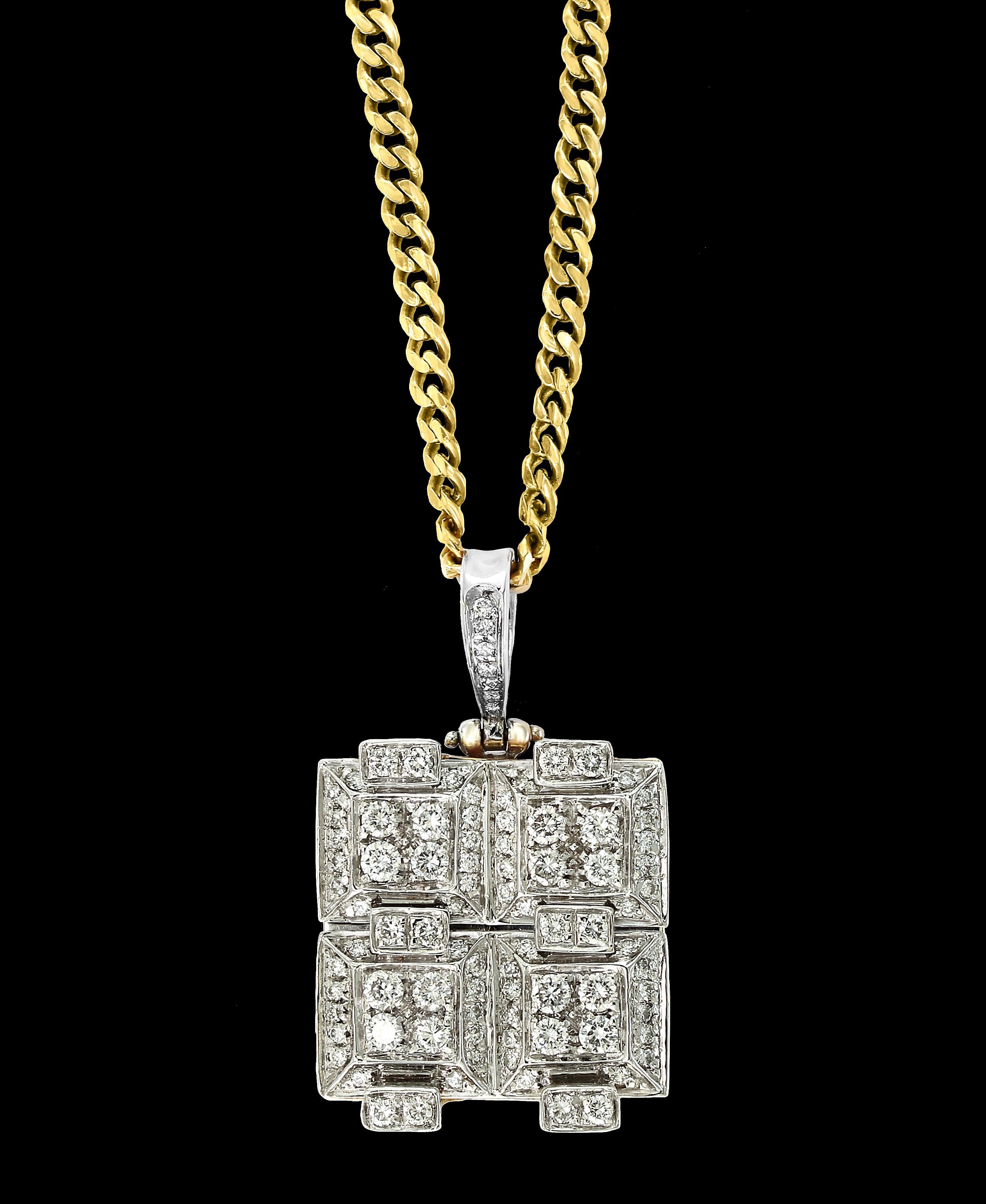 Approximately 2.5 Carat Diamond Pendant/ Necklace 18 Karat Yellow Gold With Chain 
There are 60 Round Brilliant cut diamonds 
4 Window design
Diamond Weight approximately 2.5 Carats
Diamonds are SI quality.
It has a large bail so fit in to a wide