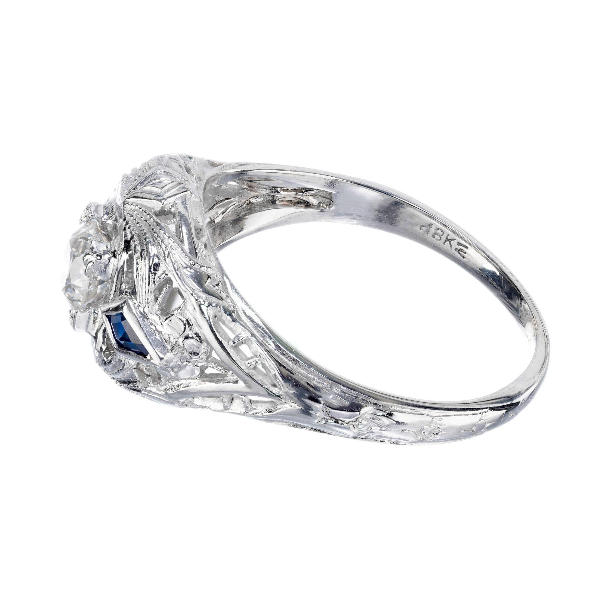1,25 Karat Diamant Saphir Weißgold Kuppel-Verlobungsring im Zustand „Gut“ im Angebot in Stamford, CT