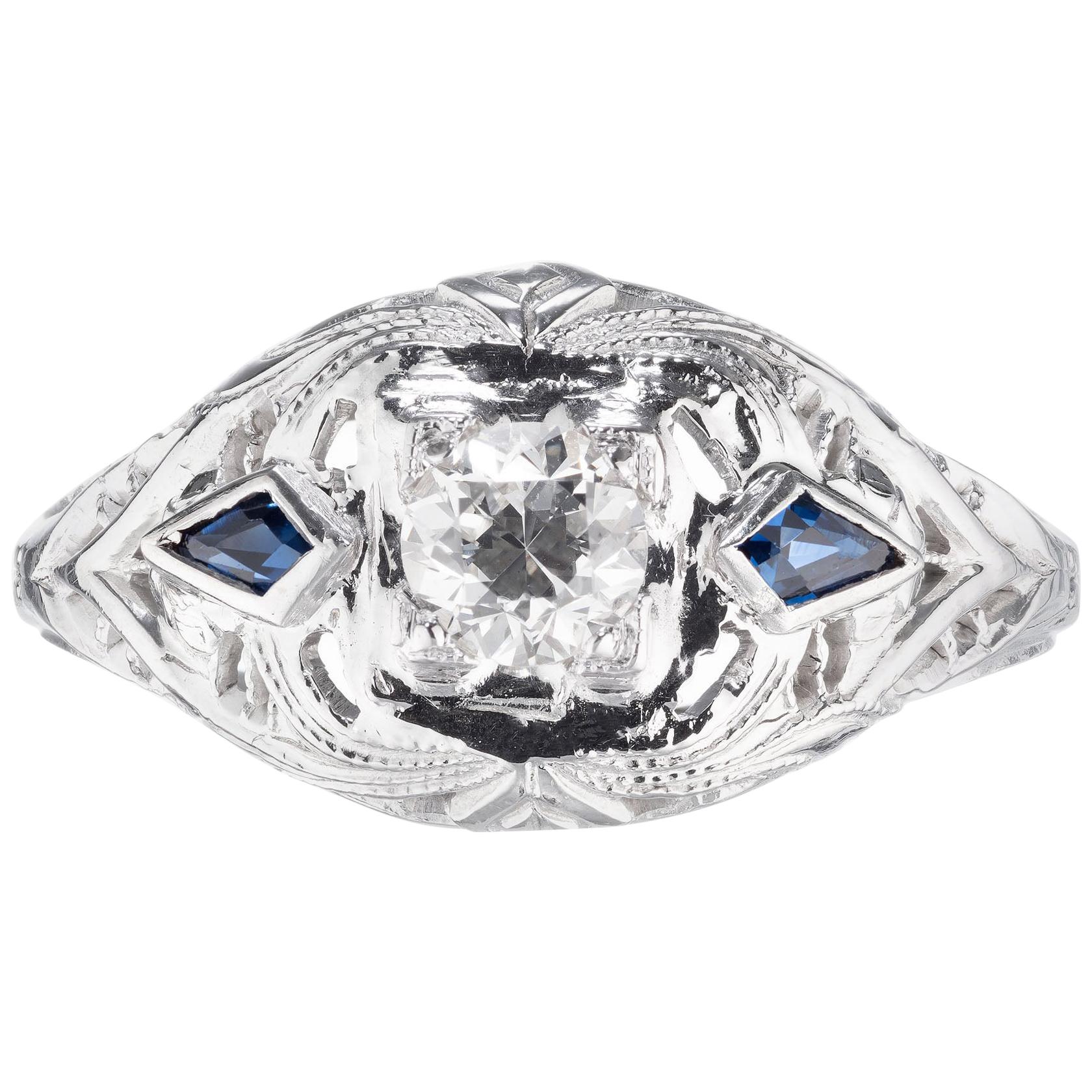 .25 Carat Diamond Sapphire White Gold Dome Engagement Ring For Sale