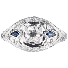 Antique .25 Carat Diamond Sapphire White Gold Dome Engagement Ring