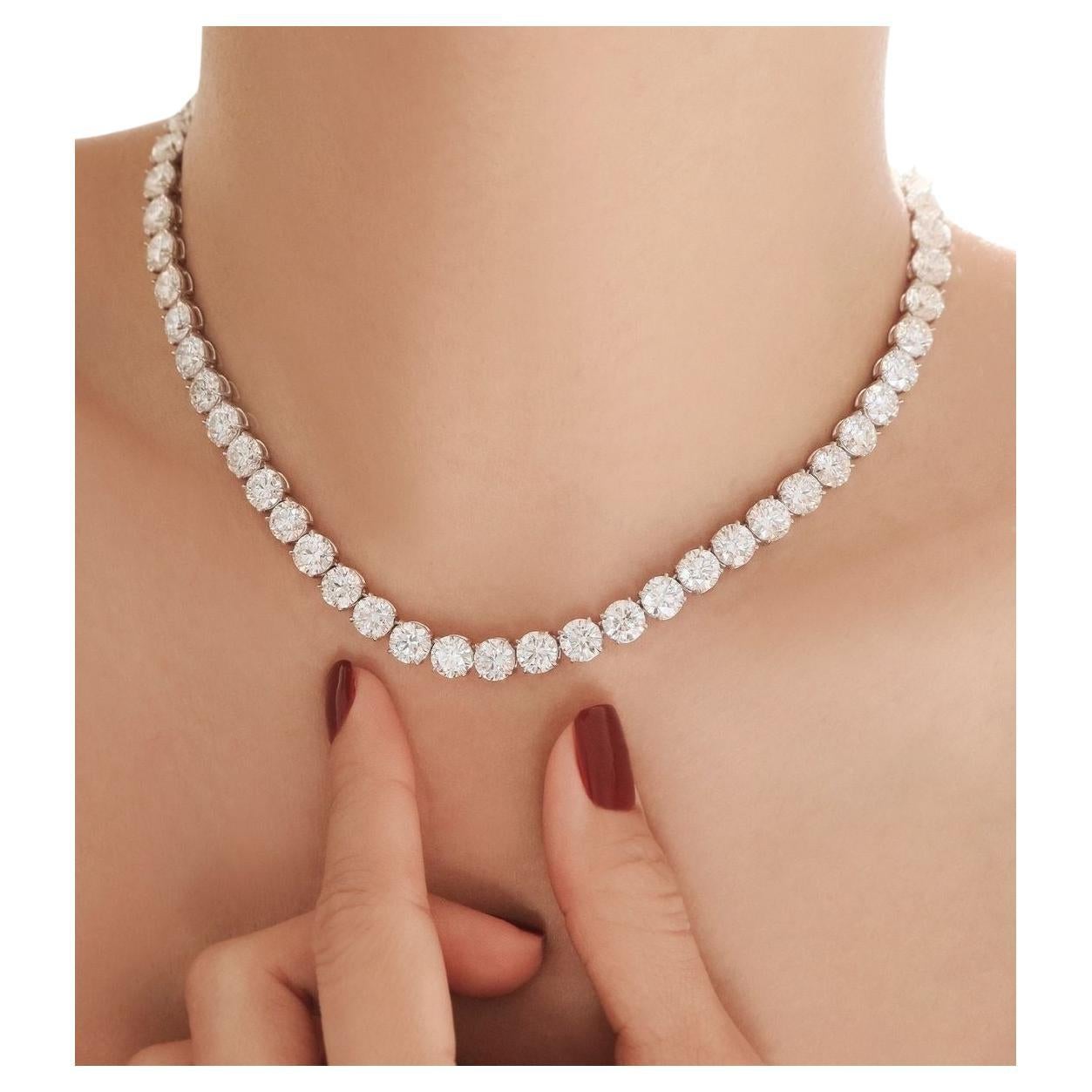 Contemporary 25 Carat Diamond Tennis Necklace For Sale